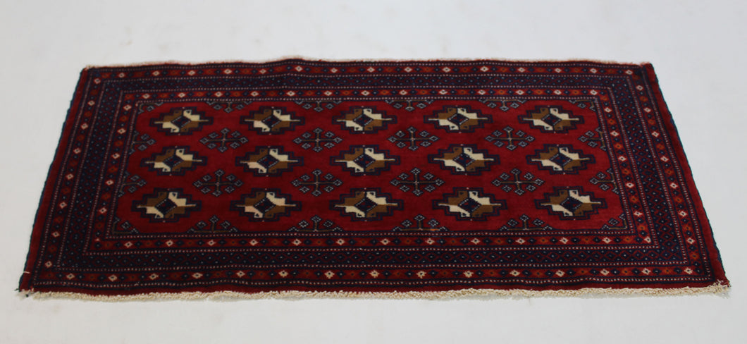 Handmade Antique, Vintage oriental Persian Turkaman rug -60 X 130 cm