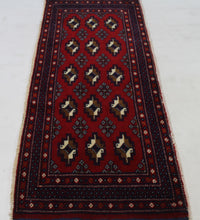 Load image into Gallery viewer, Handmade Antique, Vintage oriental Persian Turkaman rug - 57 X 122 cm
