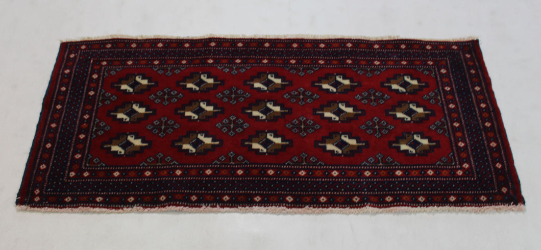 Handmade Antique, Vintage oriental Persian Turkaman rug - 57 X 122 cm