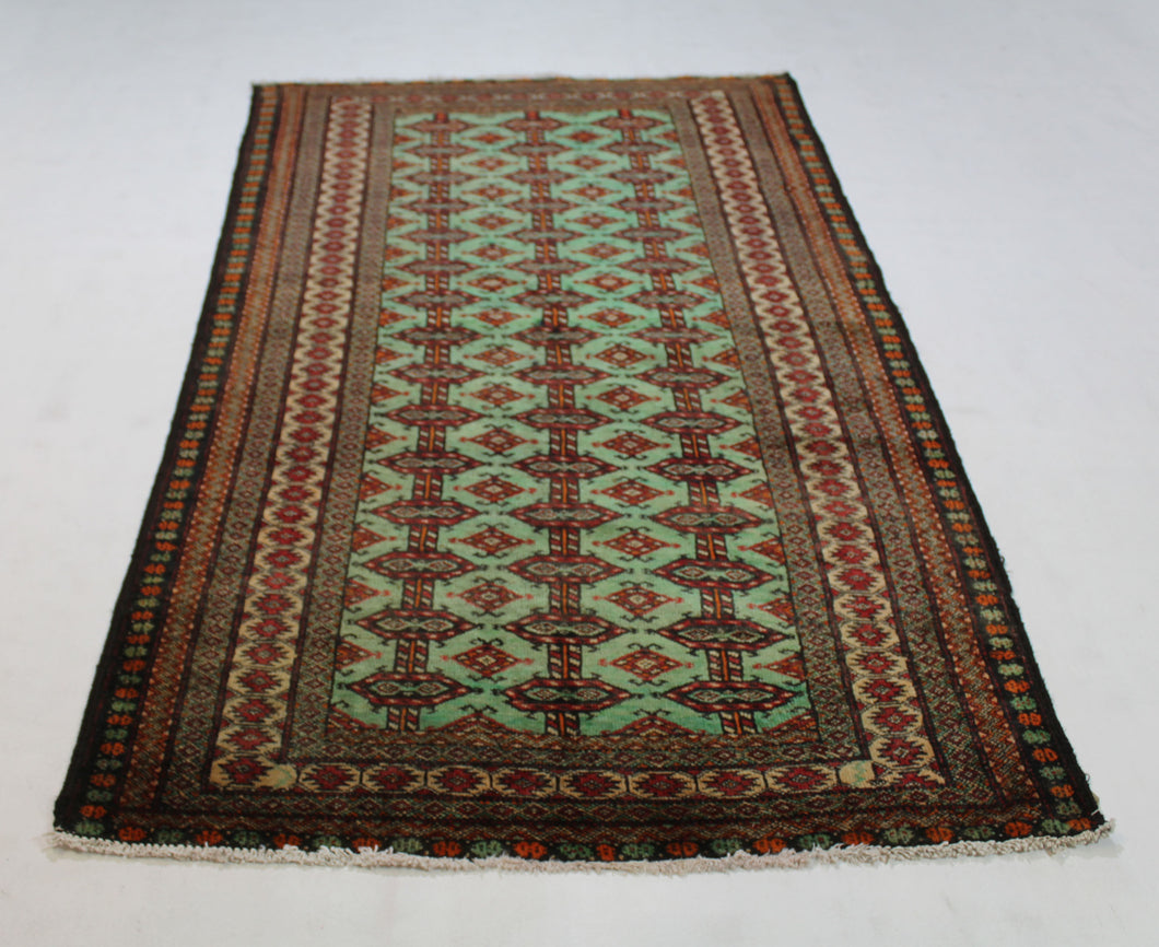Handmade Antique, Vintage oriental Persian Turkaman rug - 200 X 103 cm