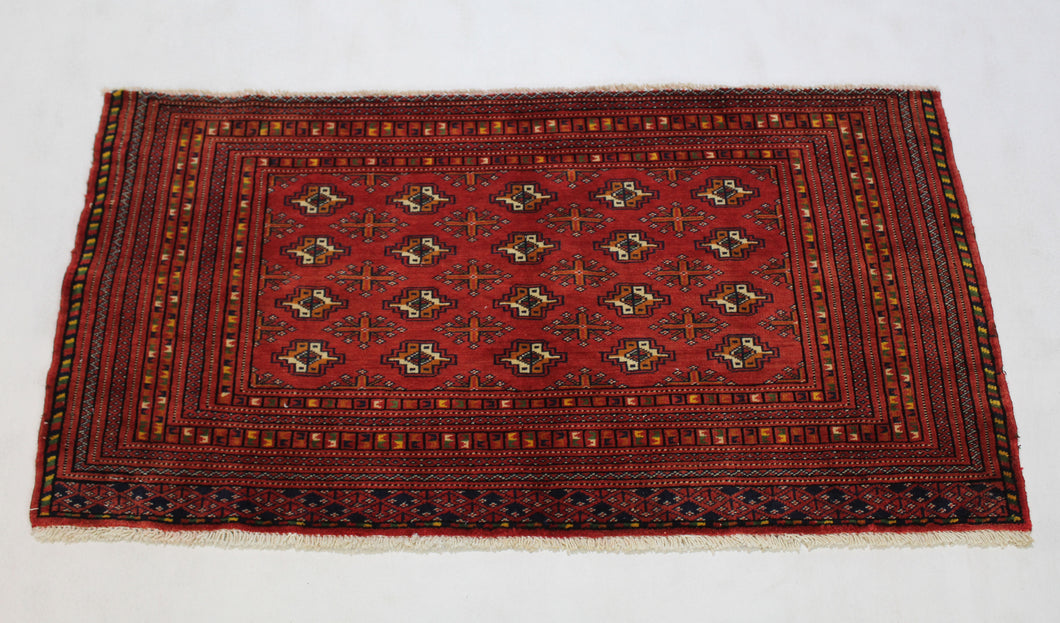 Handmade Antique, Vintage oriental Persian Turkaman rug - 58 X 115 cm