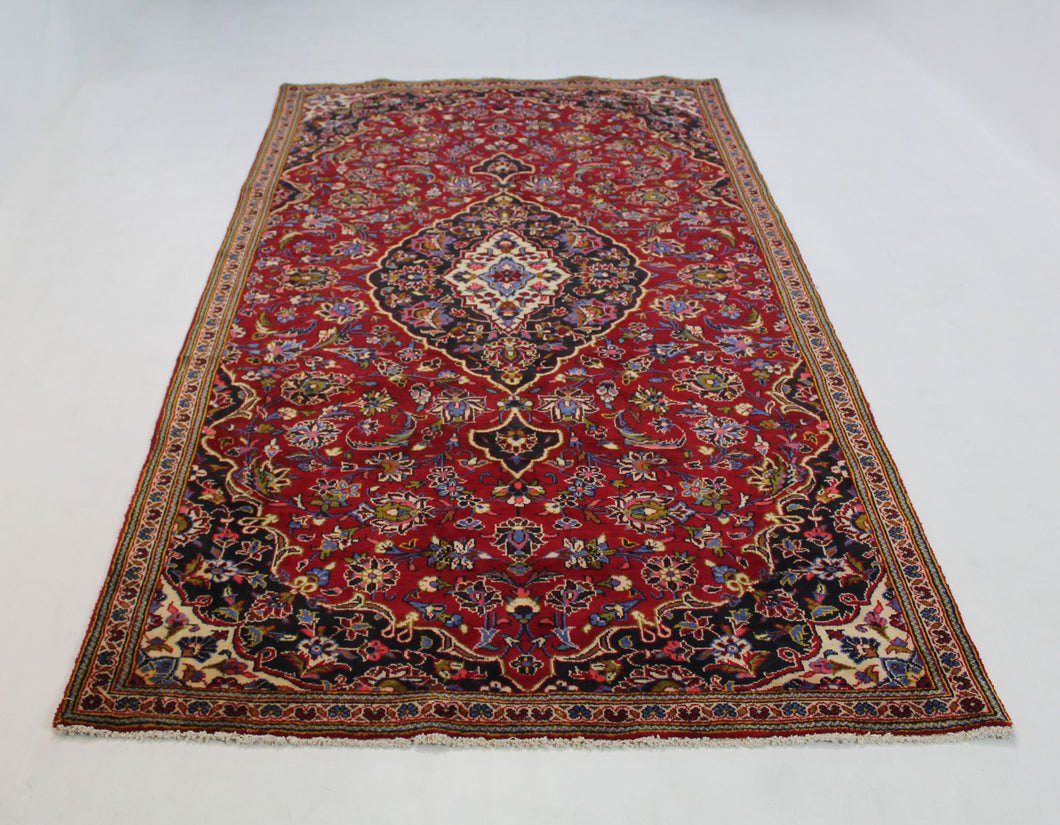 Handmade Antique, Vintage oriental Persian Kashan rug - 257 X 137 cm