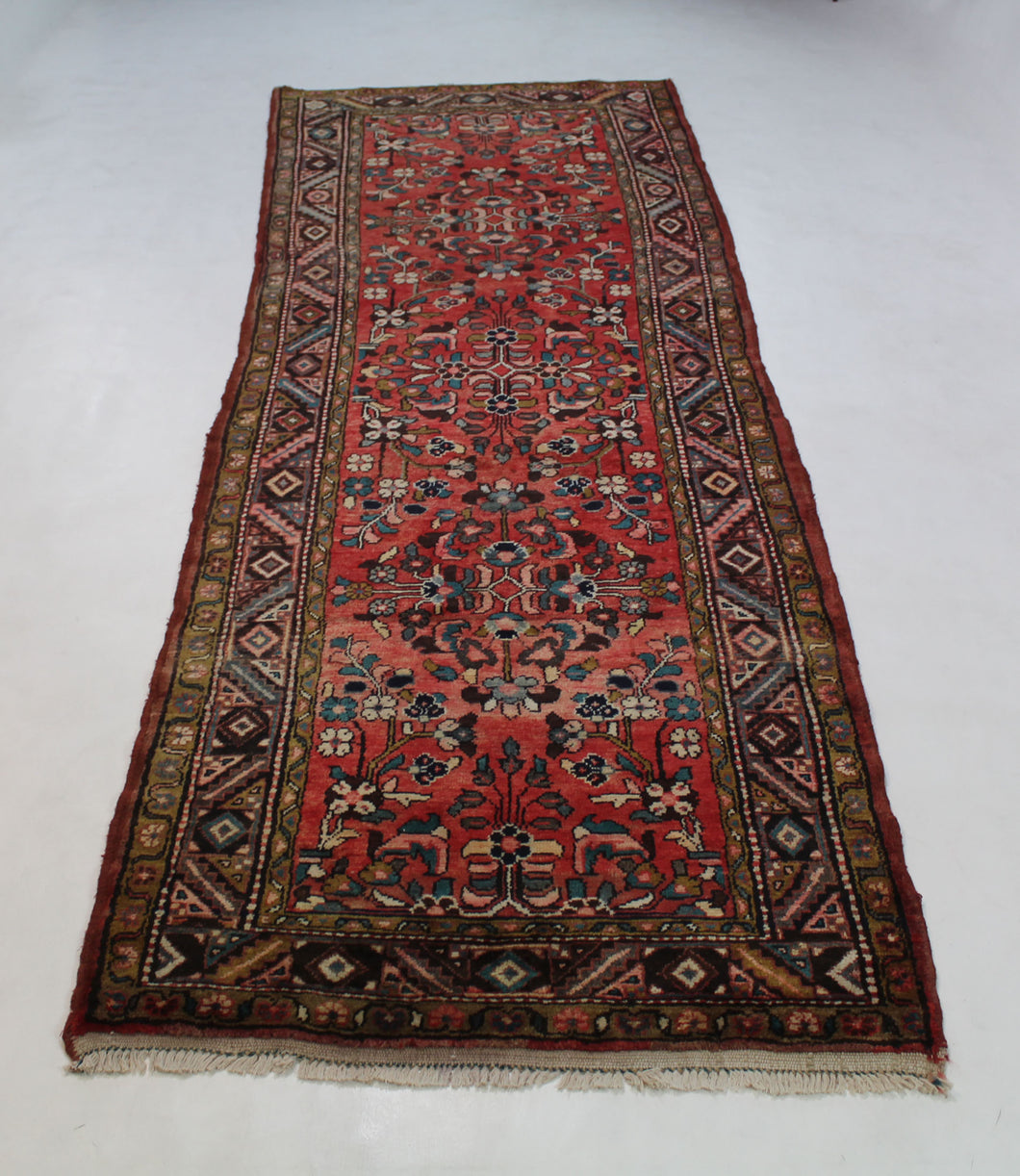 Handmade Antique, Vintage oriental Persian Hamedan rug - 320 X 110 cm