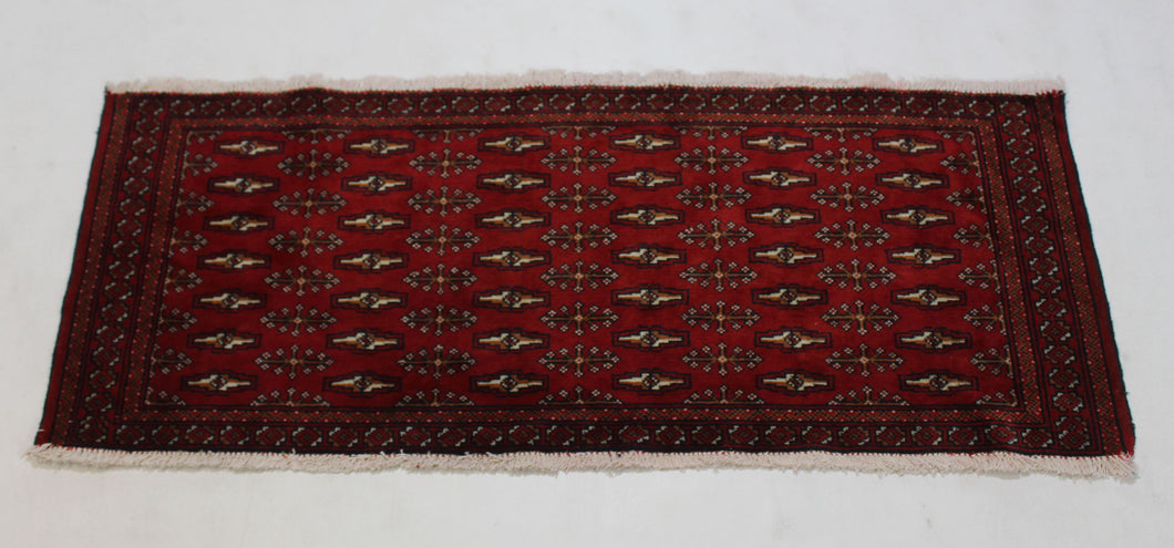 Handmade Antique, Vintage oriental Persian Turkaman rug - 135 X 55 cm