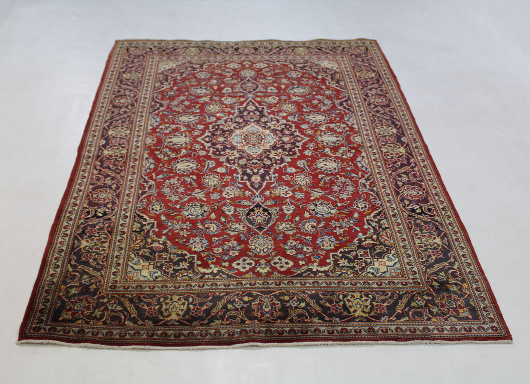 Handmade Antique, Vintage oriental Persian Kashan rug - 211 X 140 cm