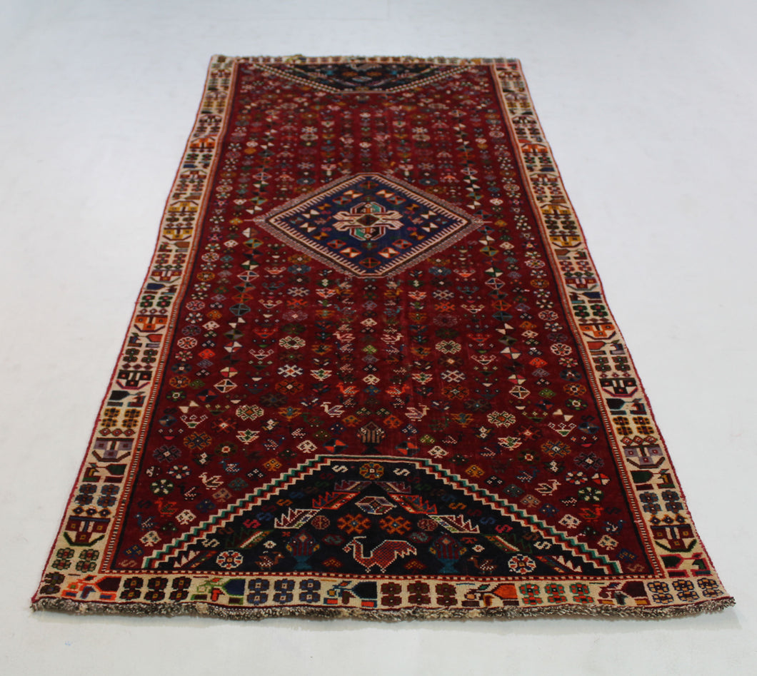 Handmade Antique, Vintage oriental Persian Qashqai rug - 273 X 110 cm