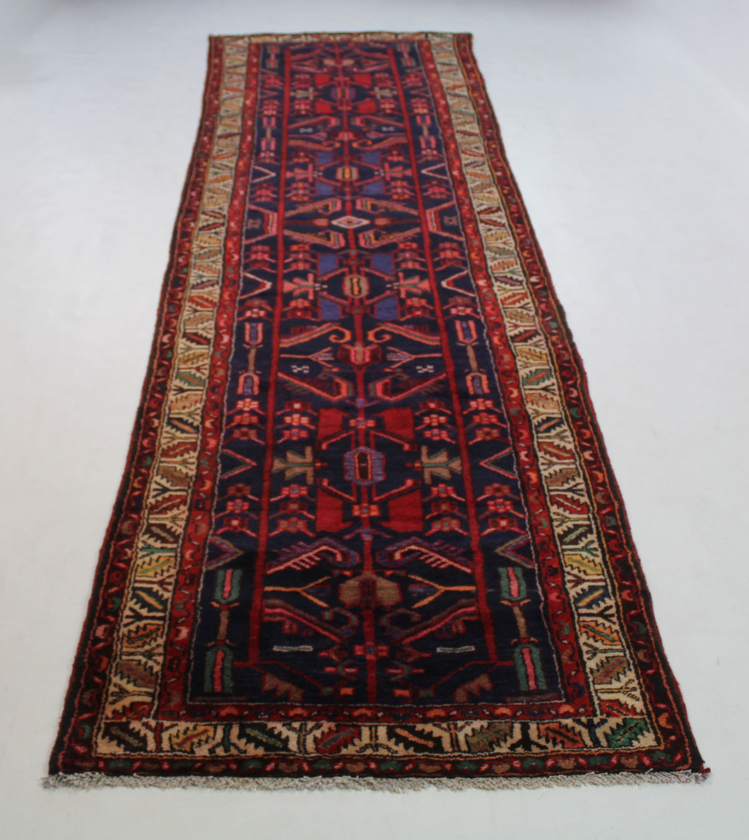 Handmade Antique, Vintage oriental Persian Hamedan rug - 387 X 104 cm