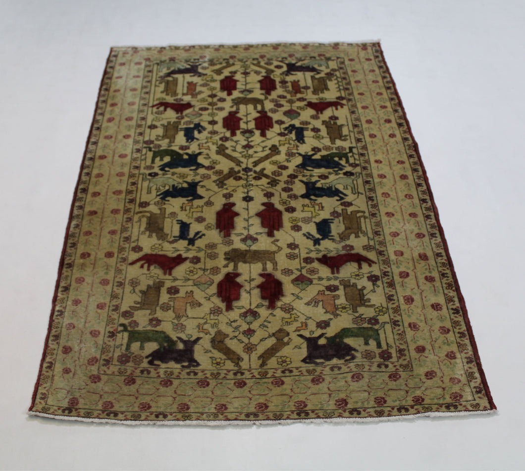 Handmade Antique, Vintage oriental Persian Tabriz rug - 182 X 110 cm