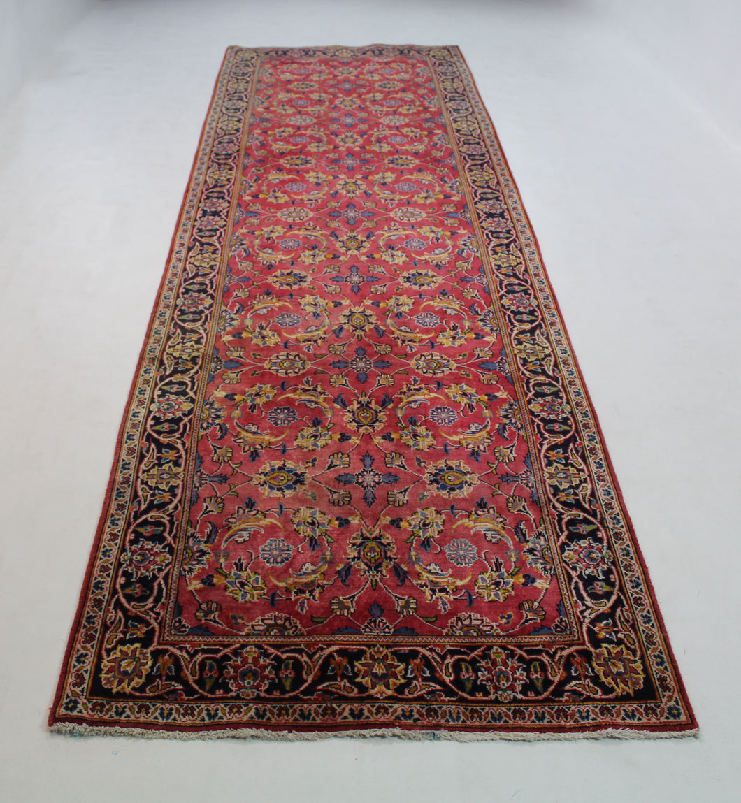 Handmade Antique, Vintage oriental Persian Kashan rug - 355 X 108 cm