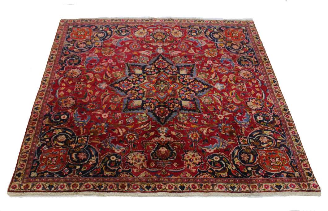 Handmade Antique, Vintage oriental Persian Mashad rug - 217 X 213 cm