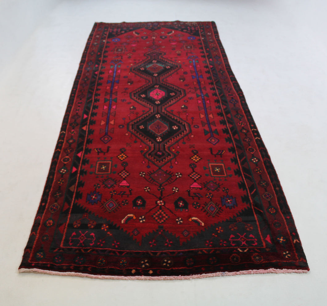 Handmade Antique, Vintage oriental Persian Karmanshah rug - 340 X 127 cm