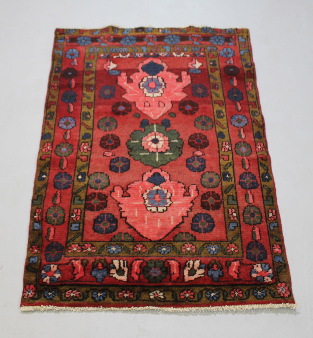 Handmade Antique, Vintage oriental Persian Hamedan rug - 138 X 90 cm
