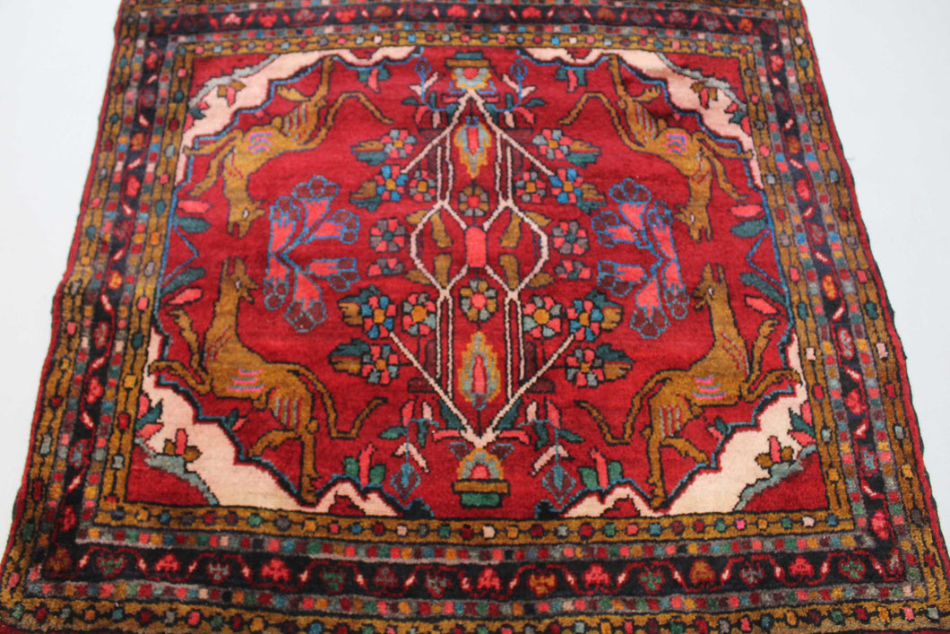 Handmade Antique, Vintage oriental Wool Persian \ Malayer rug - 90 X 110cm