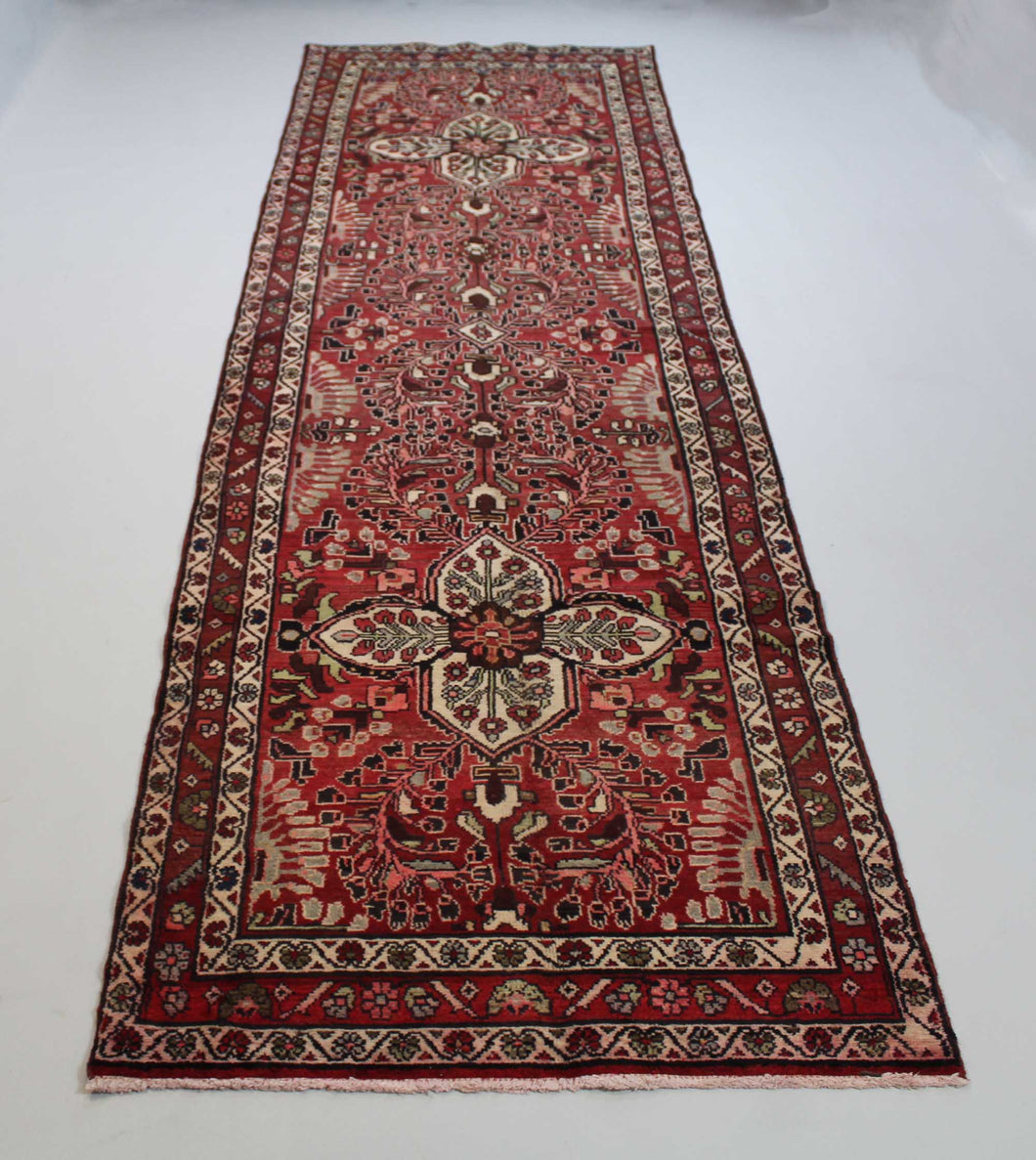 Handmade Antique, Vintage oriental Persian \Lilan rug - 408 X107 cm