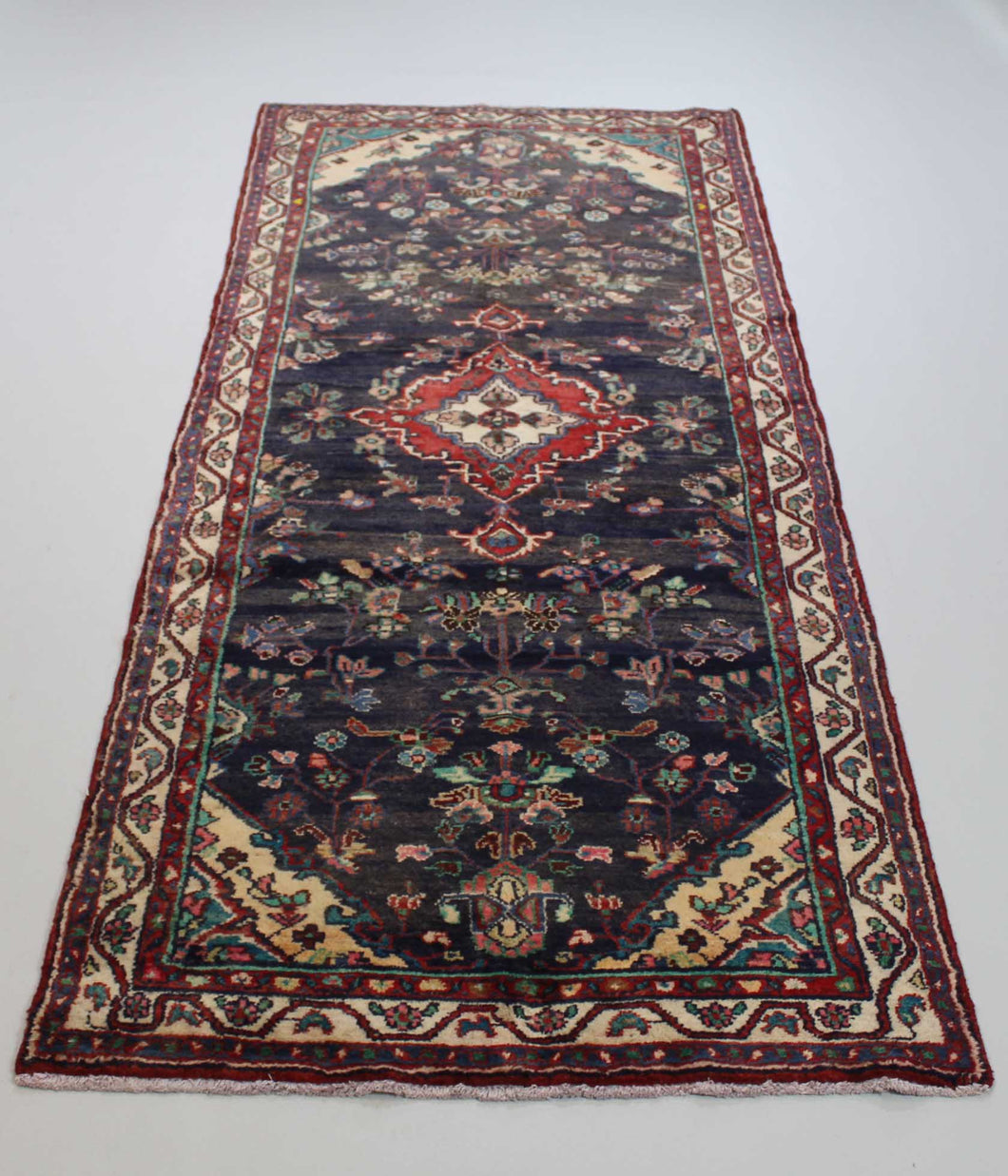 Handmade Antique, Vintage oriental wool Persian Hosin Abad rug - 270 X 105 cm