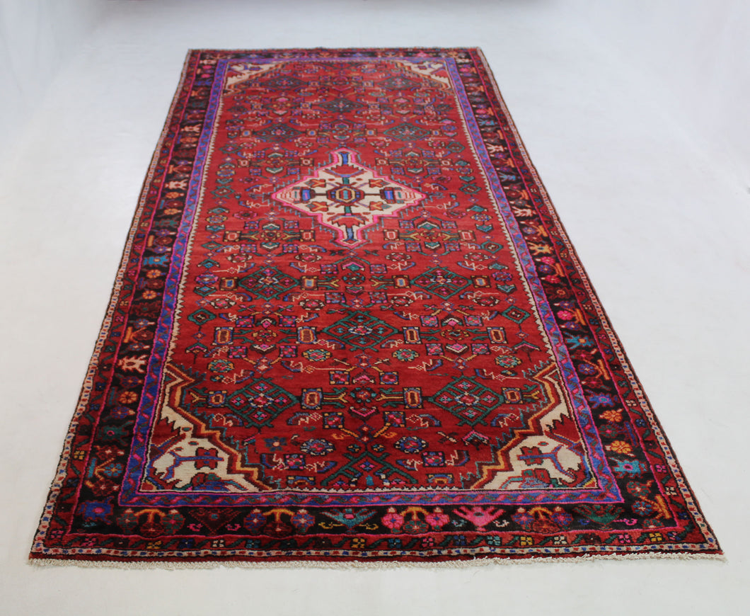 Handmade Antique, Vintage oriental Persian Hamedan rug - 355 X 145 cm