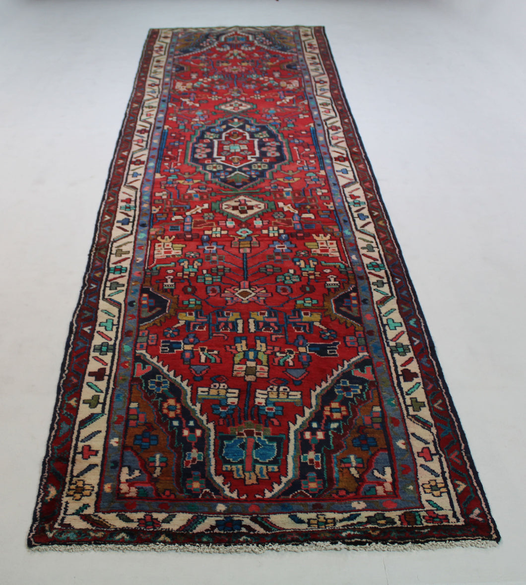 Handmade Antique, Vintage oriental Persian Mosel rug - 387 X 95 cm