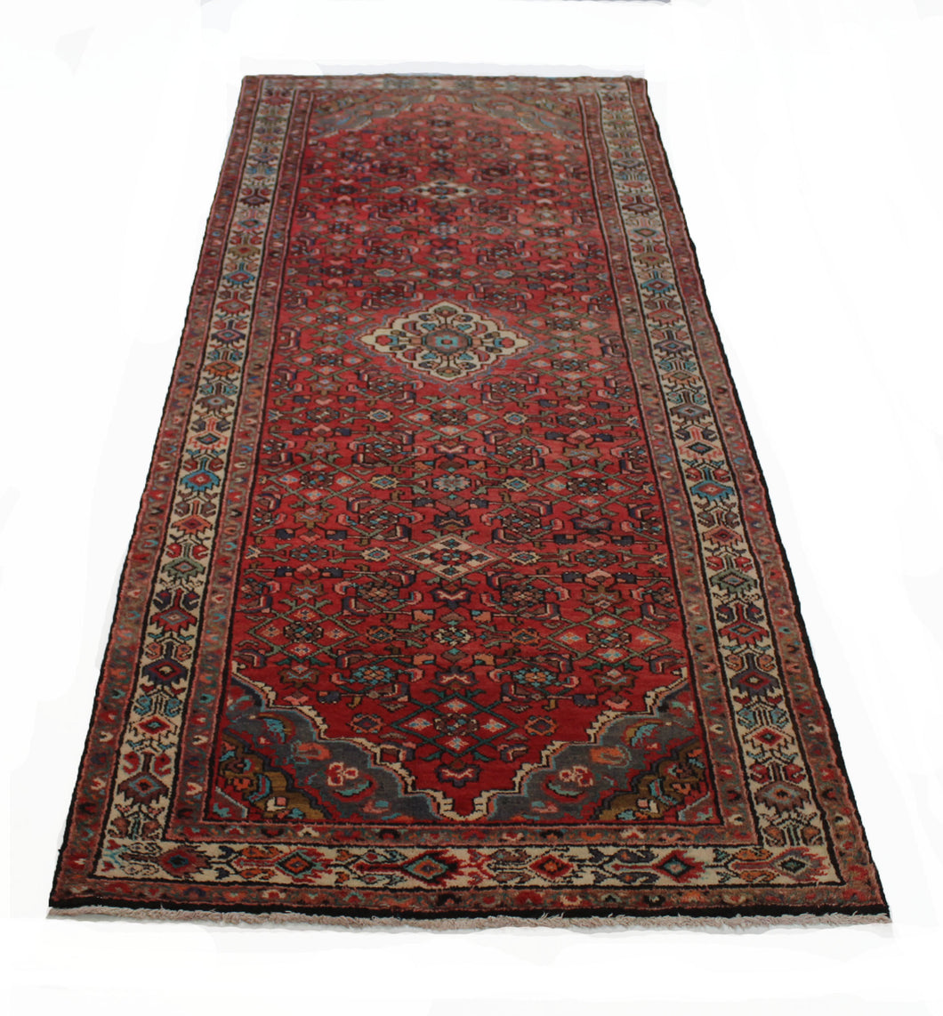 Handmade Antique, Vintage oriental Persian Hamedan rug - 324 X 115 cm