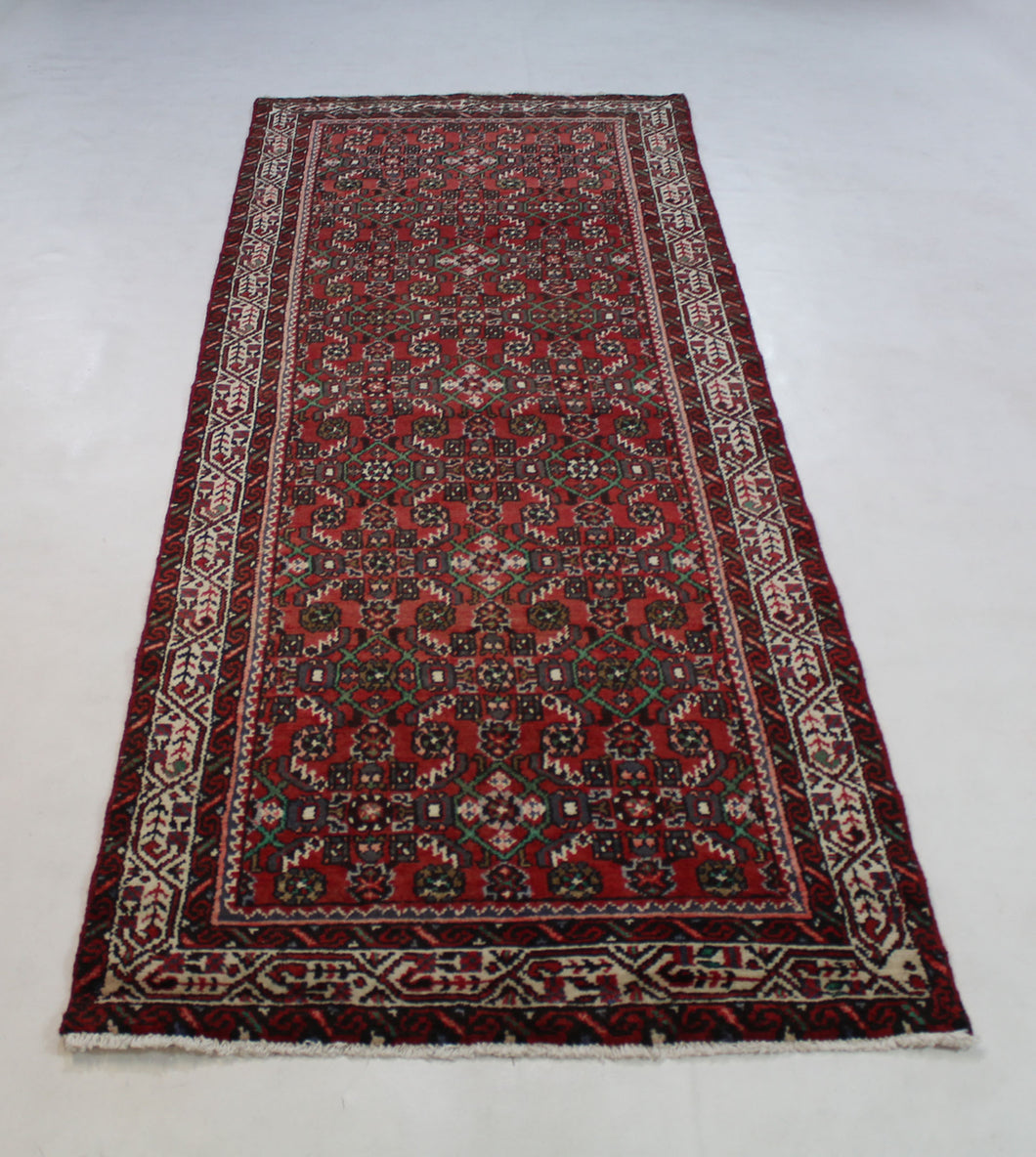 Handmade Antique, Vintage oriental Persian Hosinabad rug - 305 X 100 cm