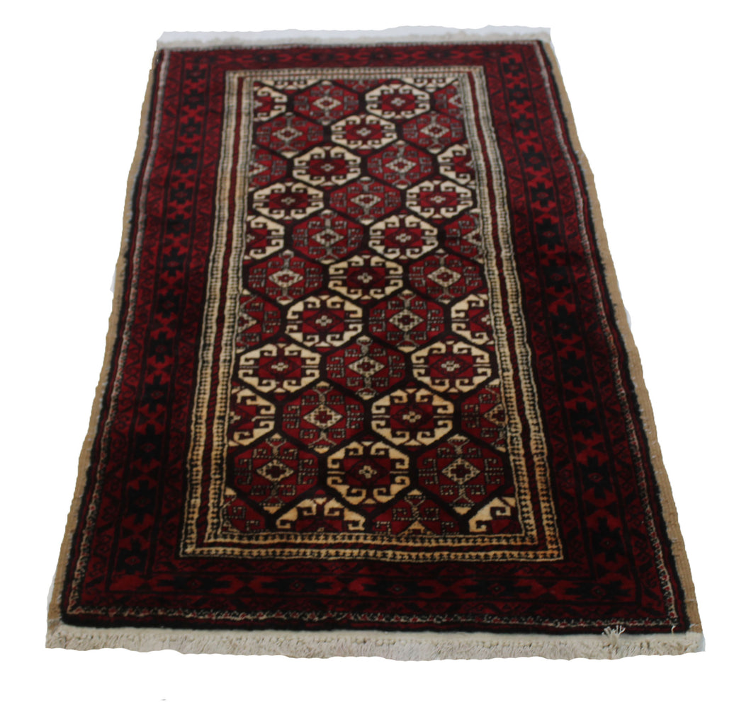Handmade Antique, Vintage oriental Persian Turkaman rug - 190 X 95 cm