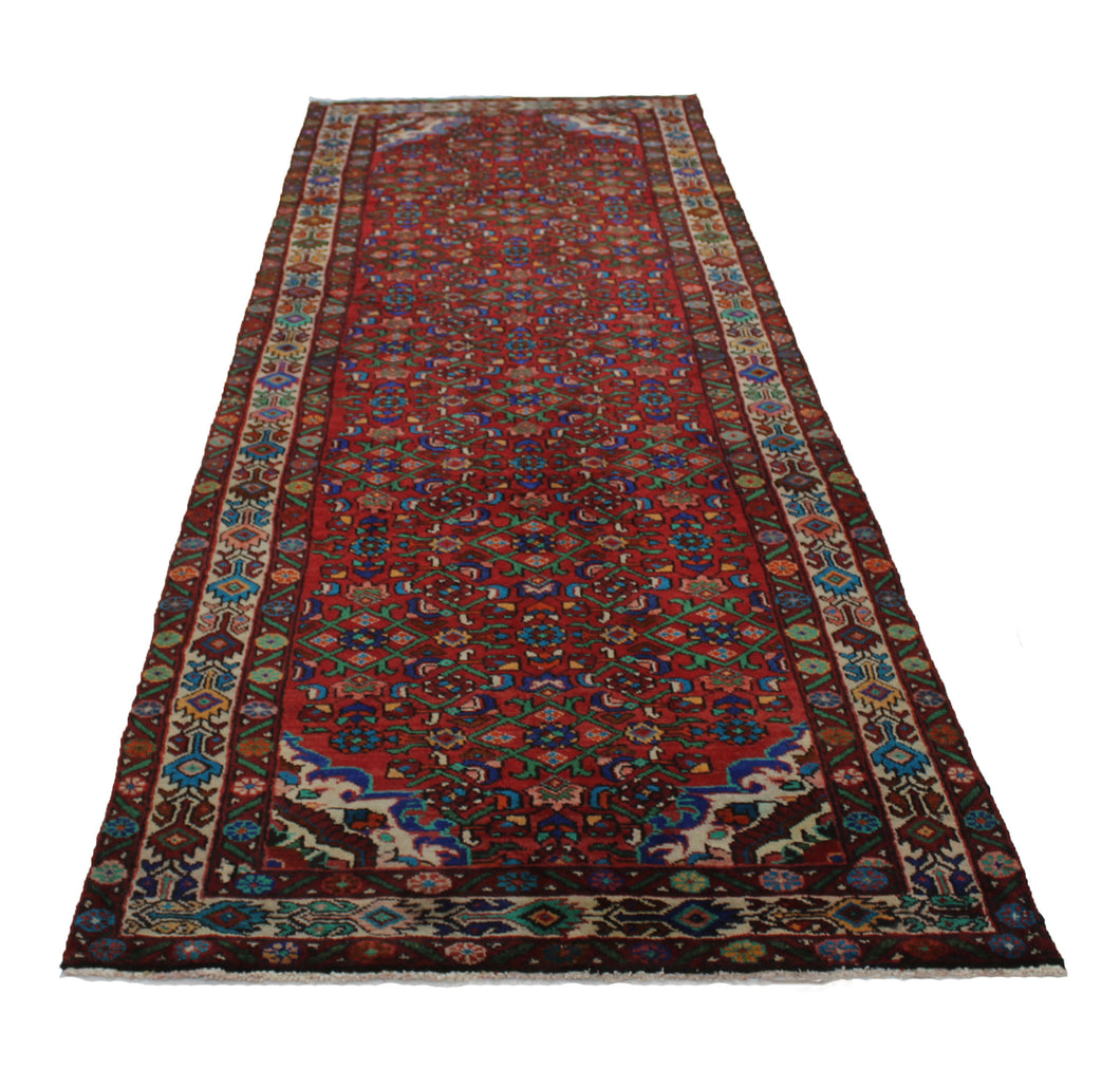 Handmade Antique, Vintage oriental Persian Hosinabad rug - 332 X 113 cm