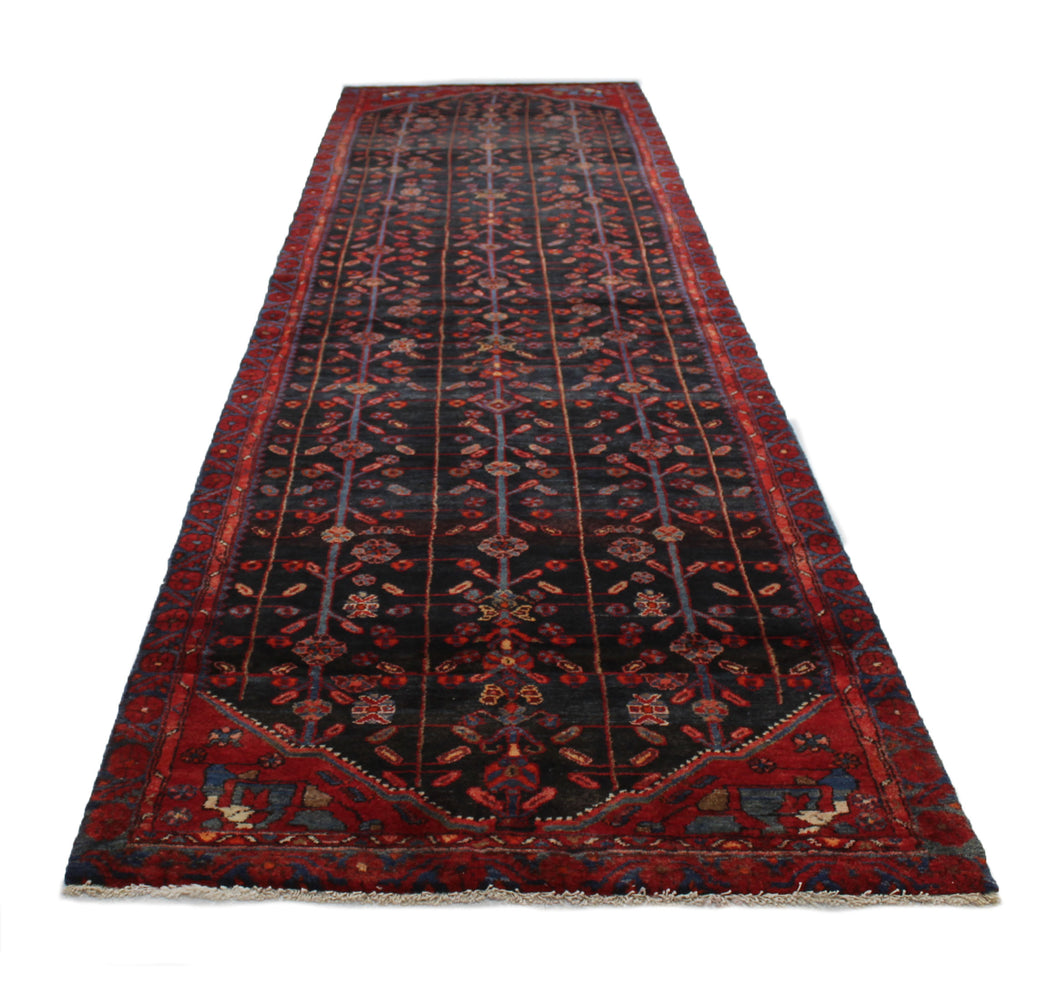 Handmade Antique, Vintage oriental Persian Hamedan rug - 420 X 107 cm
