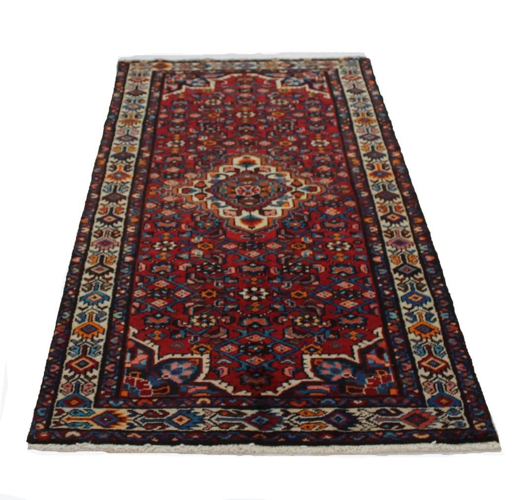 Handmade Antique, Vintage oriental Persian Hosinabad rug - 217 X 108 cm
