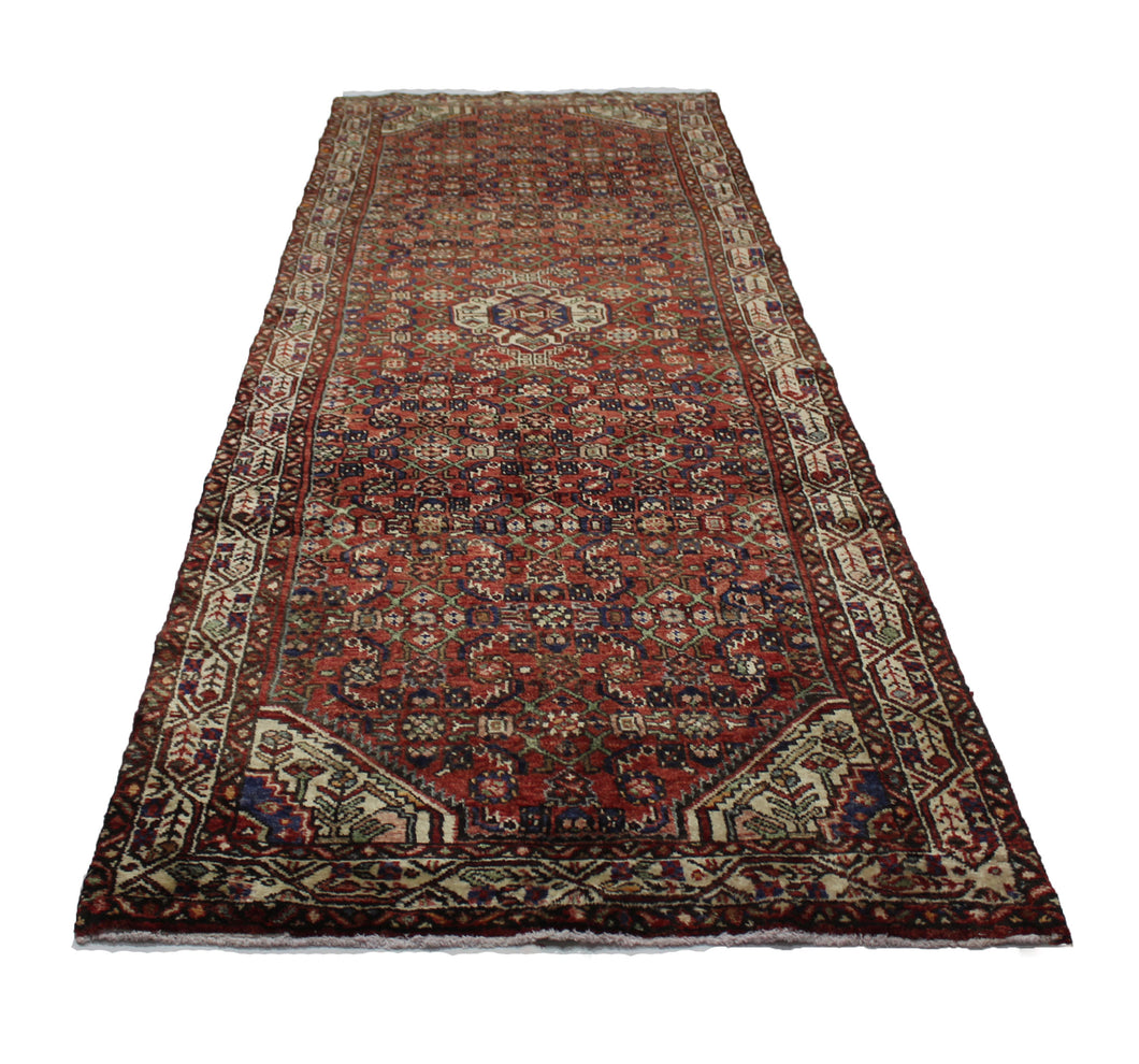 Handmade Antique, Vintage oriental Persian Hosinabad rug - 317 X 107 cm