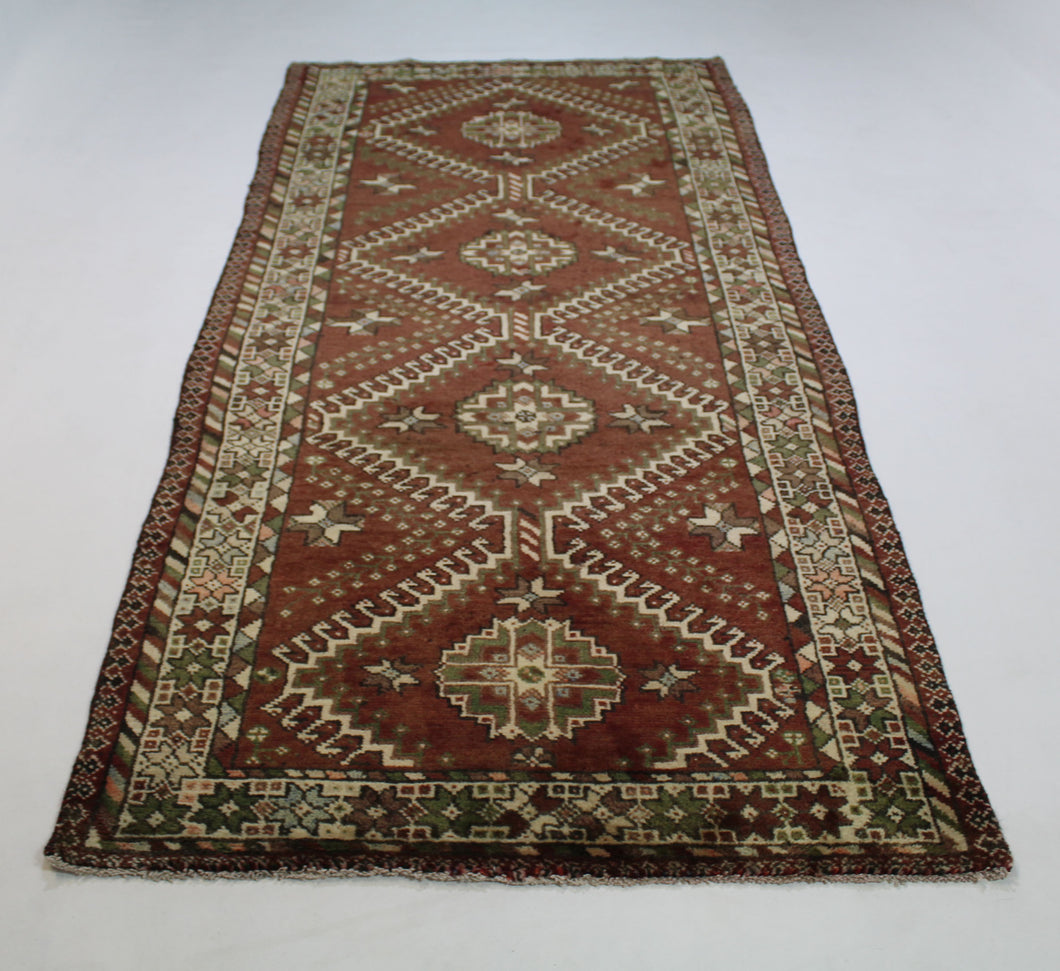 Handmade Antique, Vintage oriental Persian Qashqai rug - 308 X 123 cm
