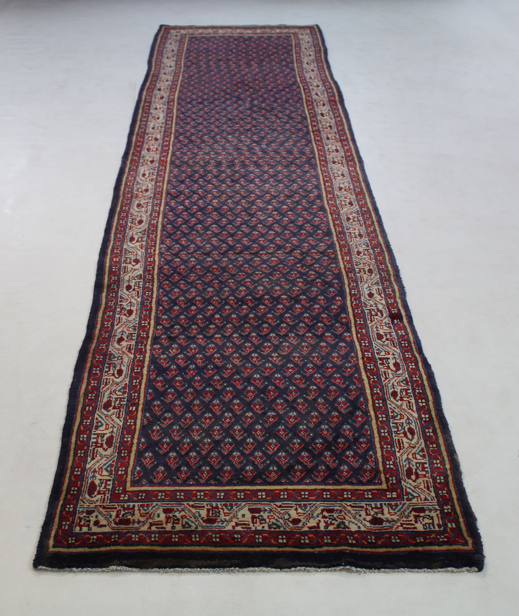 Handmade Antique, Vintage oriental Persian  Arak rug -393 X 82 cm